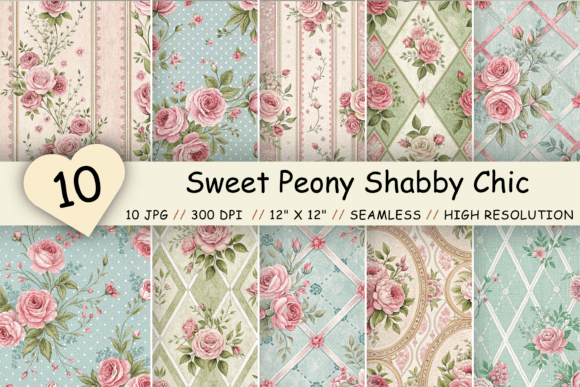 Download Sweet Peony Shabby Chic Digital Paper - Premium Bundle
