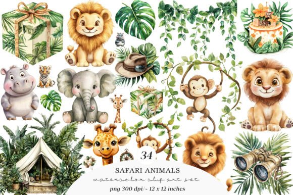 Download Watercolor Safari Animals Png - Premium Resources